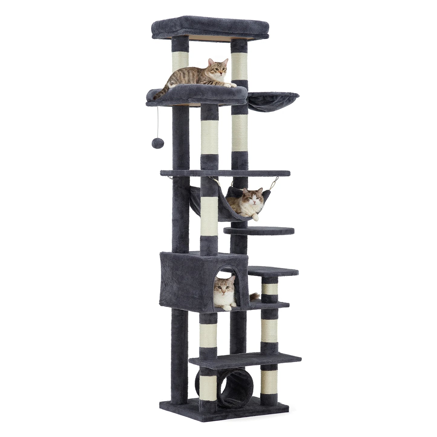 Multi-Level Cat Tree Tower Heavy Duty Condo with Scratching Posts, Hammock, Perch, Toy Balls, Indoor Cat Furniture for Big Cats