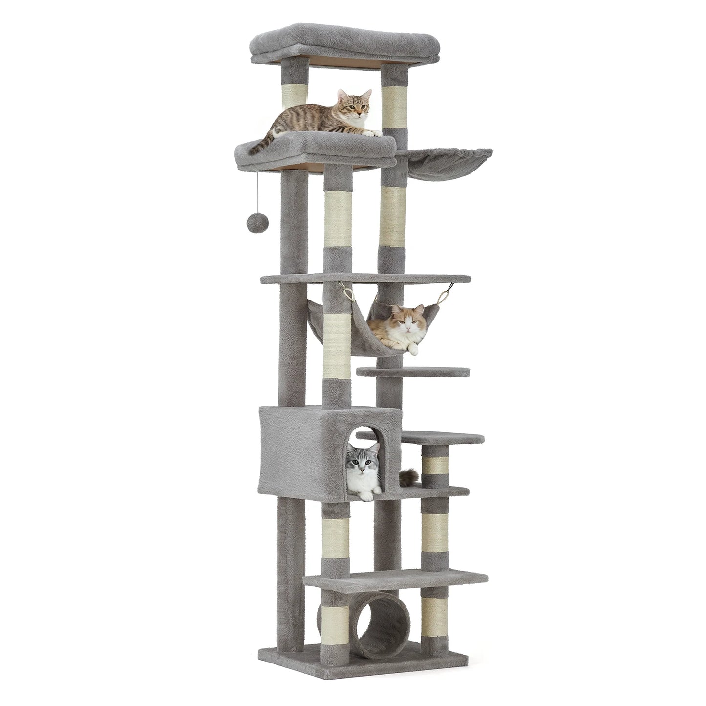 Multi-Level Cat Tree Tower Heavy Duty Condo with Scratching Posts, Hammock, Perch, Toy Balls, Indoor Cat Furniture for Big Cats